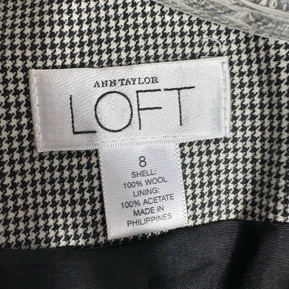 🌺LOFT Wool Houndstooth Belted Blazer Black/White Size 8 —broken button on cuff🌺 - Picture 8 of 8